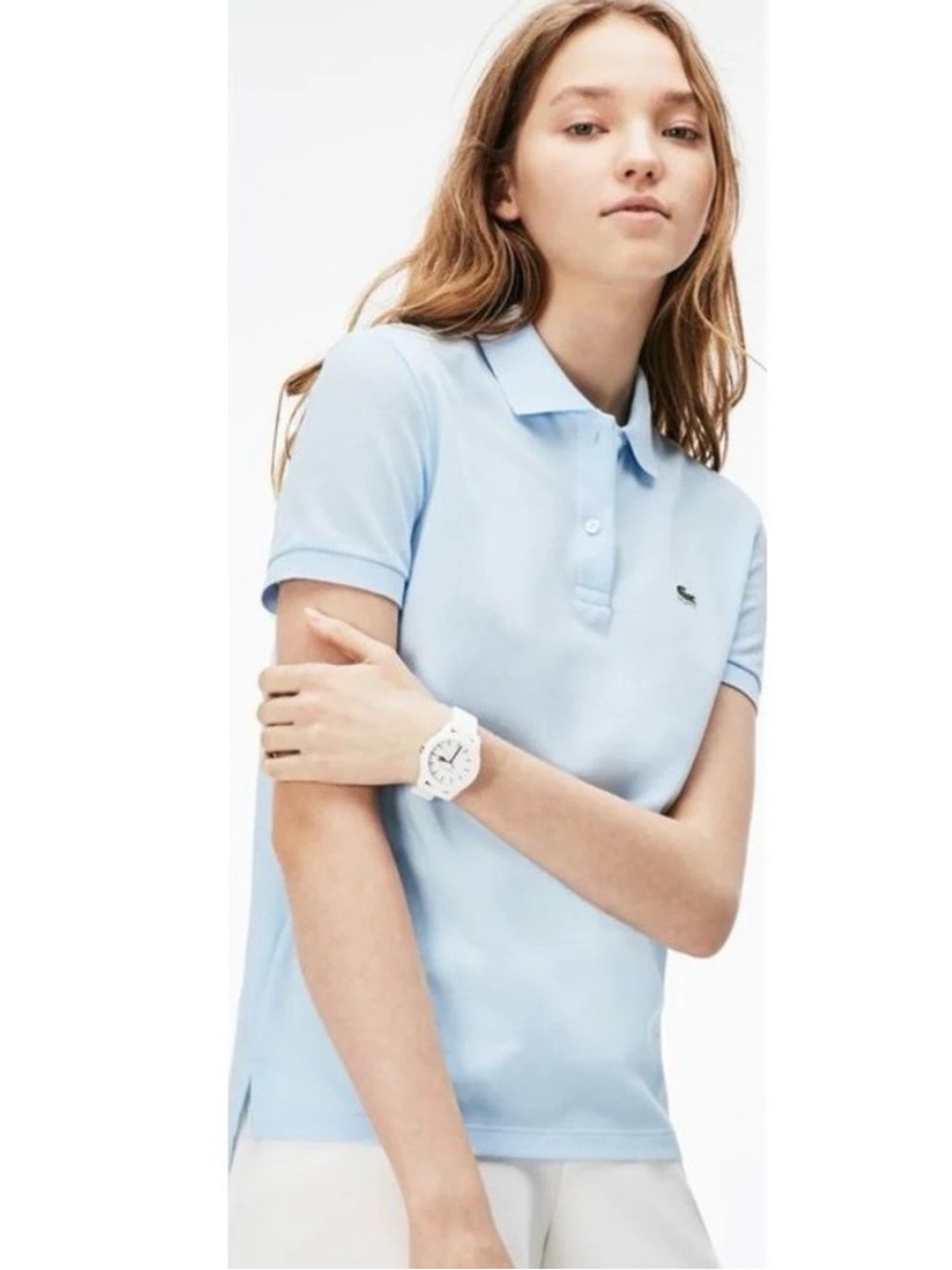 EUC Lacoste Light Blue Classic Pique Polo Short Sleeve Size 46 L or XL Preppy